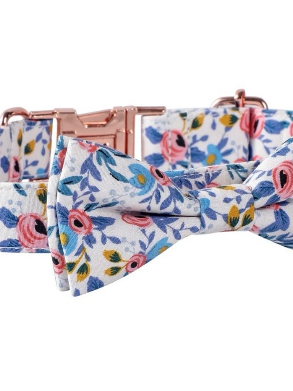 Unique Style Paws Floral Rose Gold Buckle Dog Collar - Blue & Pink